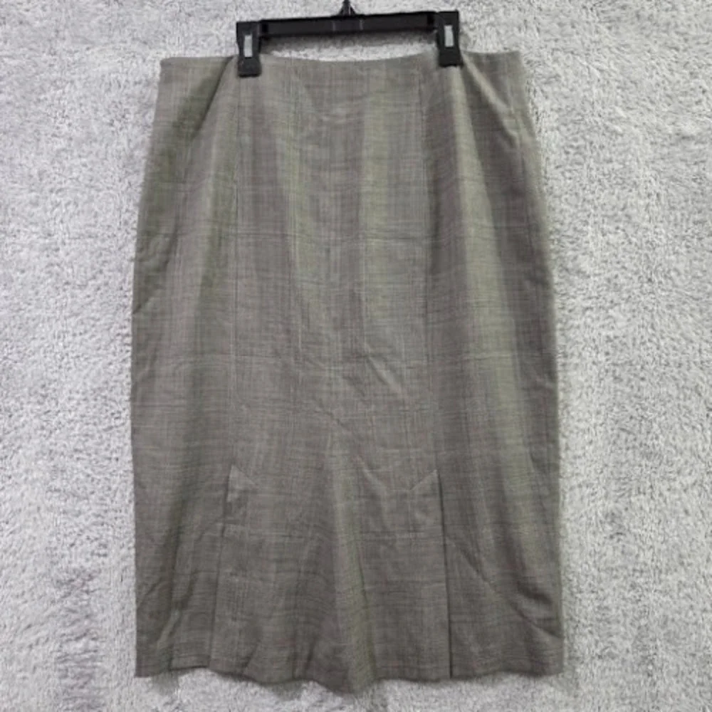 Banana Republic Gray Plaid Wool Blend Pencil Midi Skirt Women's 12 Lined Stretch